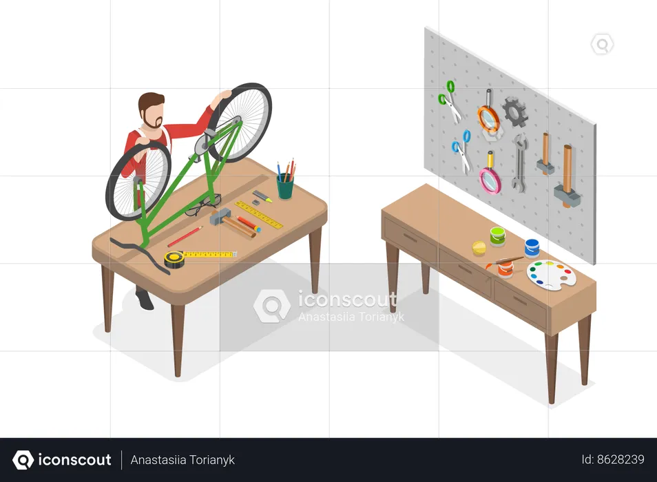 Technician Fixing a Bicycle  Illustration