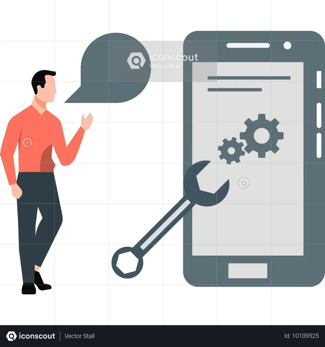 Technician installing mobile software  Illustration