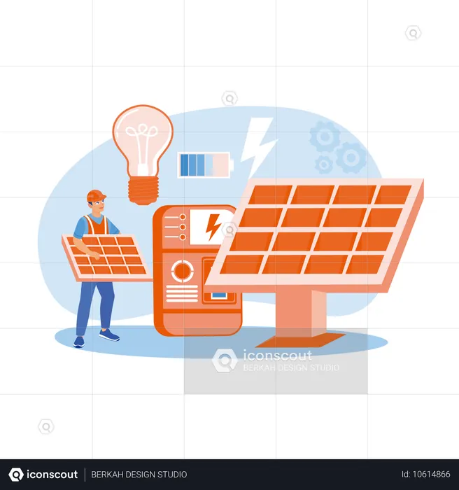 Technician installing solar panels  Illustration