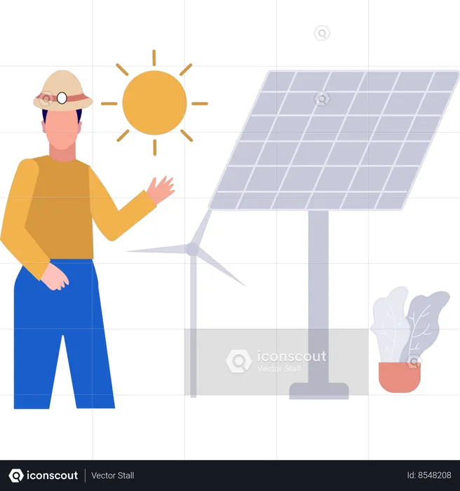 Technician is working on solar panel services  Illustration