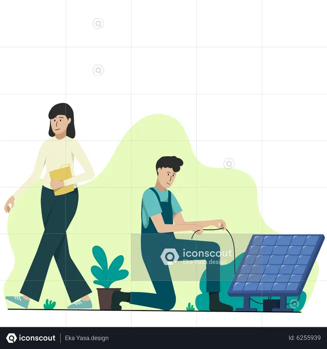 Techniker installiert Solarmodul  Illustration