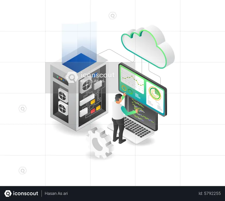 Techniker Programmierer Cloud Server Analyst  Illustration