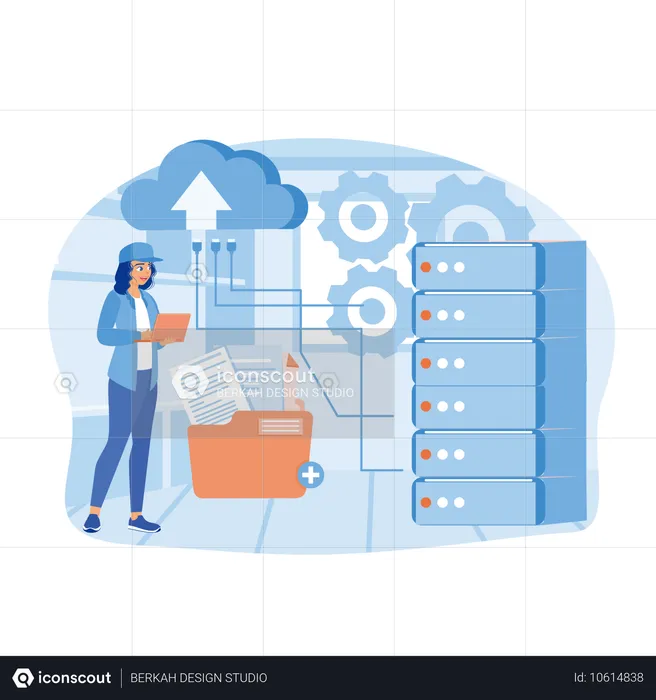 Weibliche Technologieingenieurin arbeitet im Rechenzentrum  Illustration