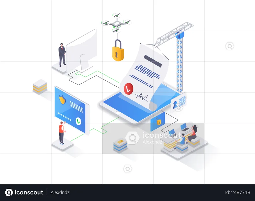 Technologie zur Online-Unterzeichnung von Verträgen oder Dokumenten  Illustration