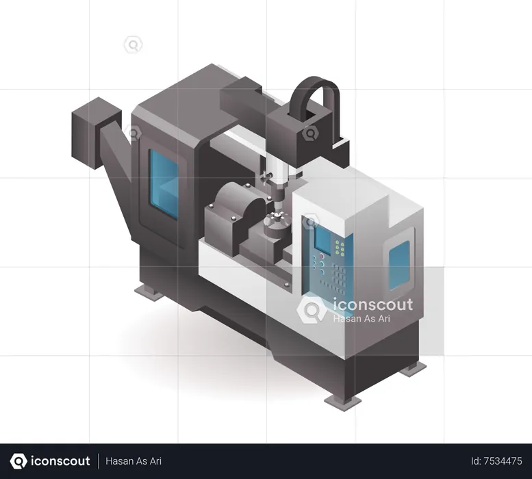 Technology Automated CNC lathes and drills for industrial manufacturing with artificial intelligence  Illustration