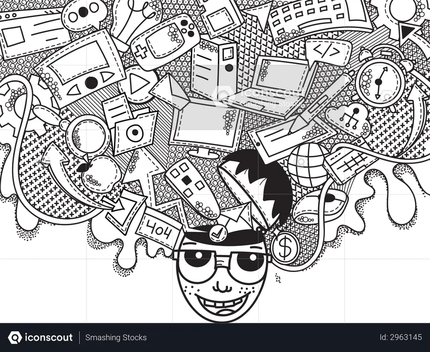 Technology Creative Doodle Wall Art  Illustration