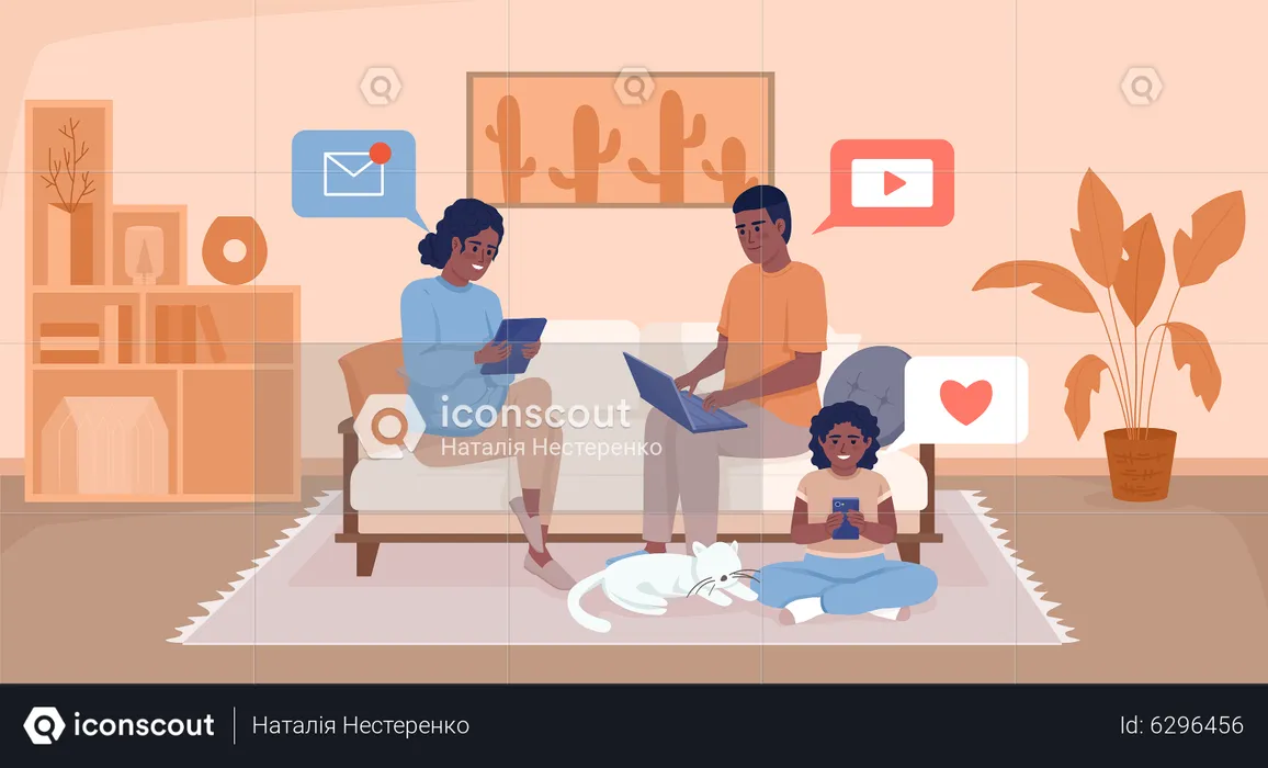 Technology impacting family time  Illustration
