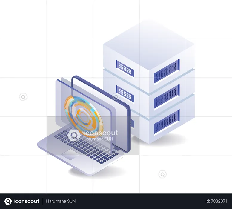 Technology server transformation digital portal button  Illustration