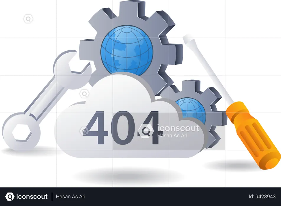 Technology system code 404 error warning gear symbol  Illustration