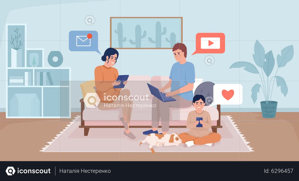 Technology use affecting family closeness  Illustration