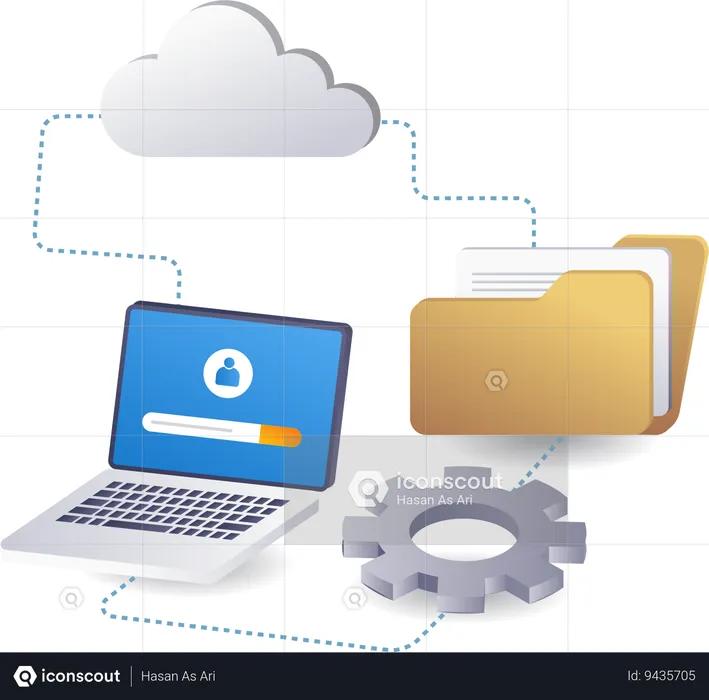 Tecnología de carpeta de proceso de almacenamiento de datos de servidor en la nube  Ilustración