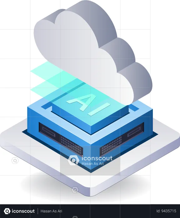 Tecnologia de inteligência artificial de servidor em nuvem  Ilustração