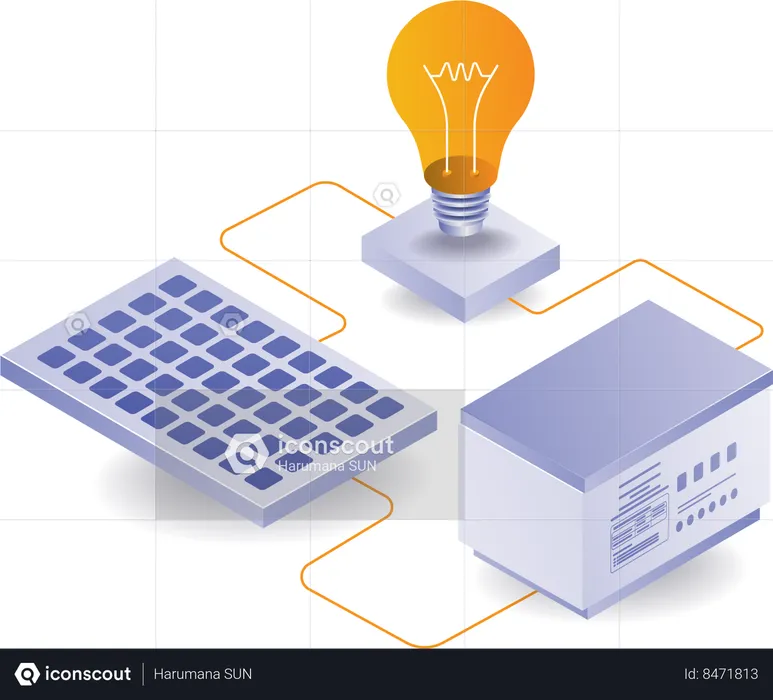 Eletricidade com tecnologia de painel solar de bateria  Ilustração