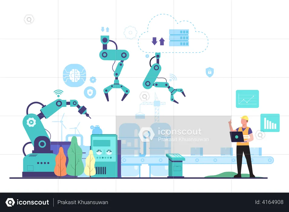 Tecnología de producción inalámbrica para controlar  Ilustración