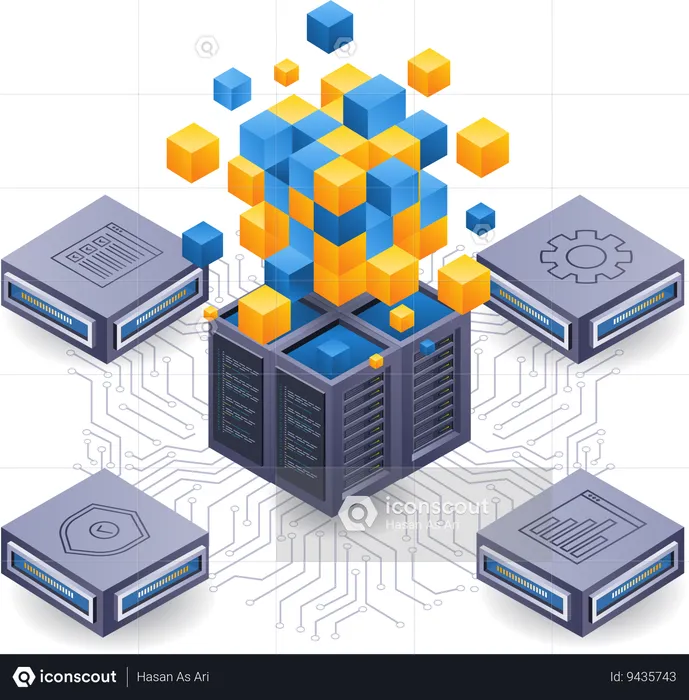 Tecnología de servidor de red Blockchain  Ilustración