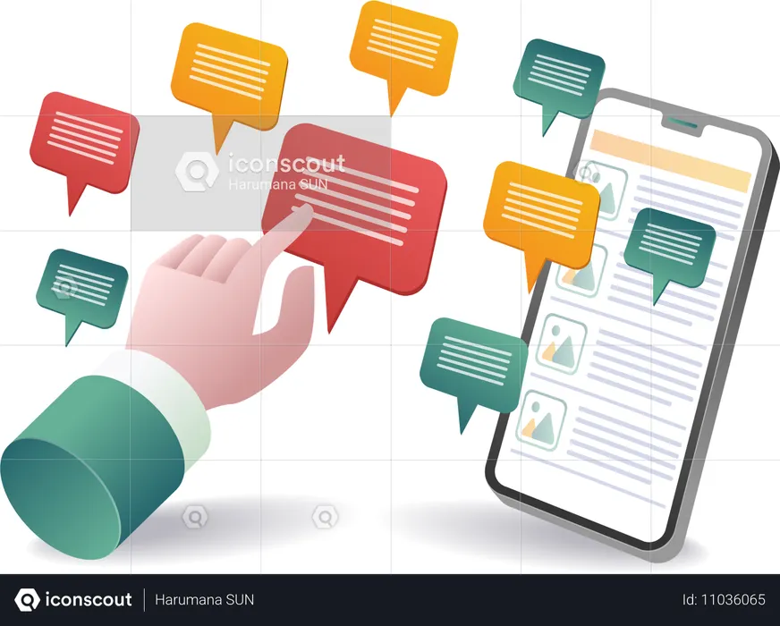 Tecnología de teléfonos inteligentes con comunicación en redes sociales  Ilustración