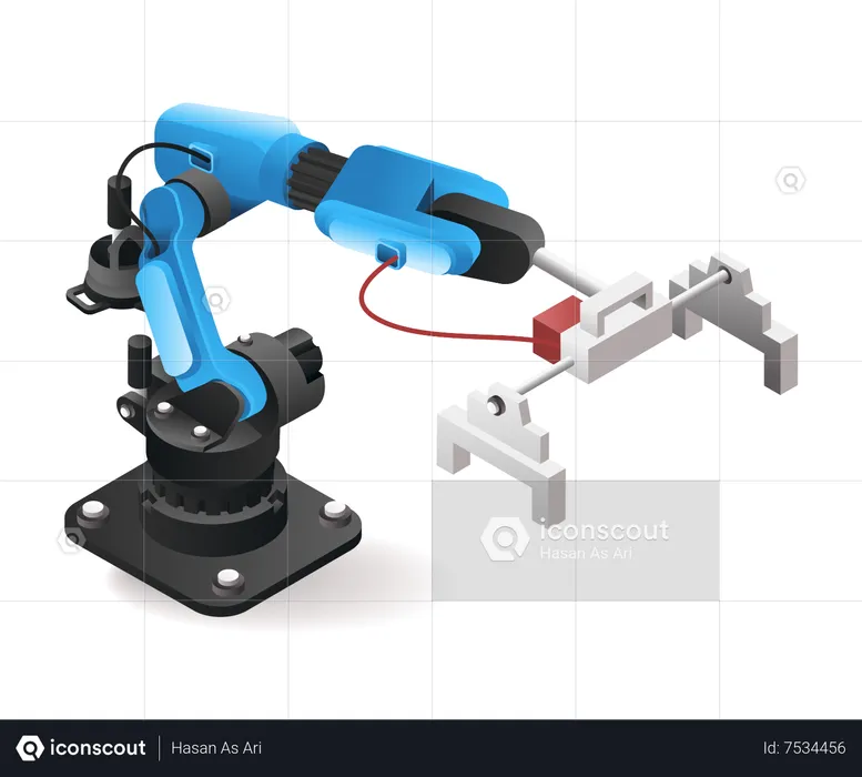 Braço robótico de ferramenta tecnológica que transporta indústria de embalagens com inteligência artificial  Ilustração