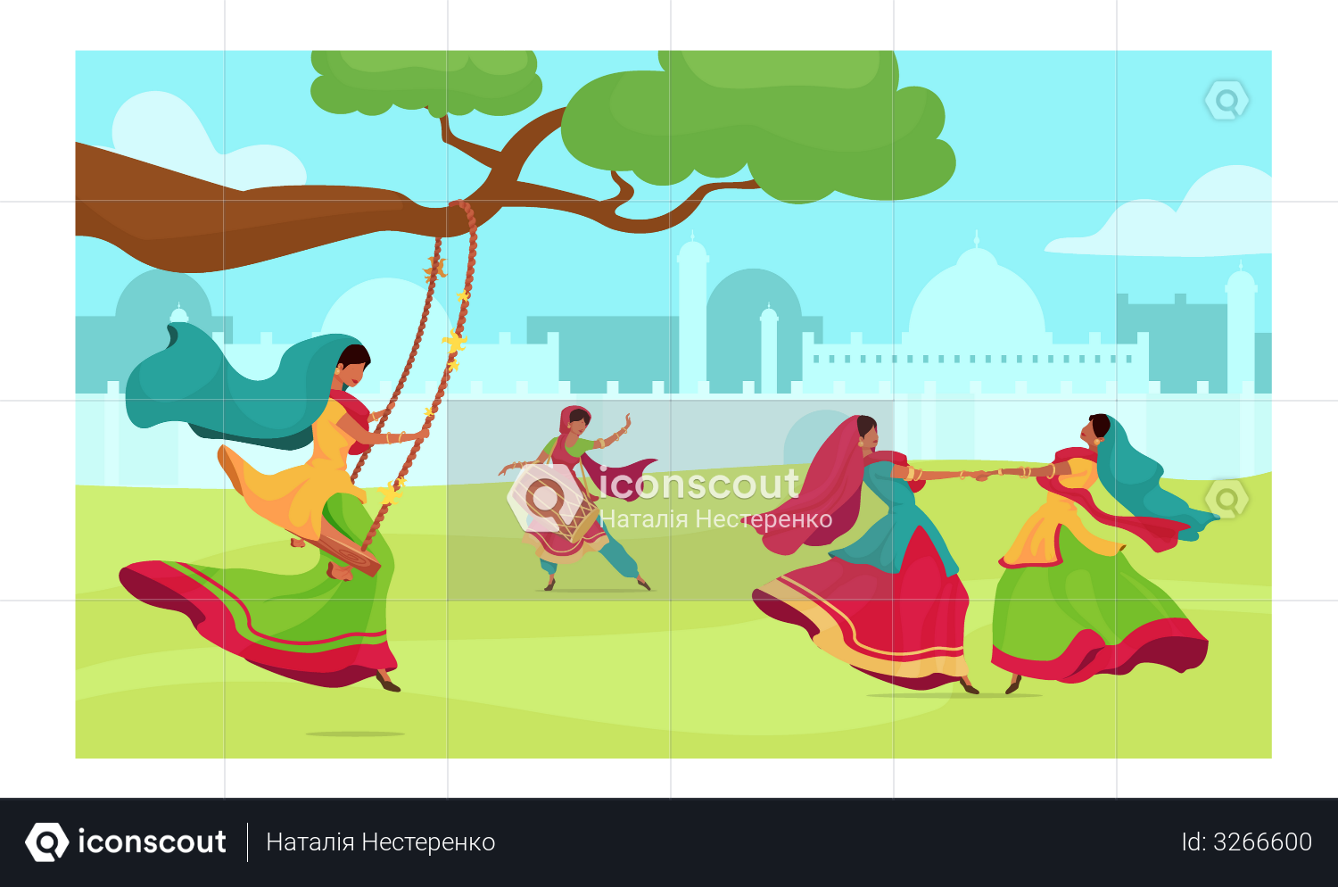 Teej festival india woman swinging on a tree Vector Image