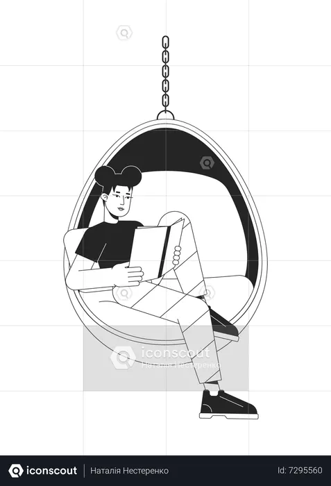 Teen girl reading book in hanging chair  Illustration