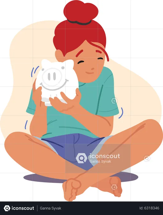 Teen Girl Shaking Piggy Bank. Teenager Collecting Money Savings, Stash, Poverty or Investment Concept  Illustration