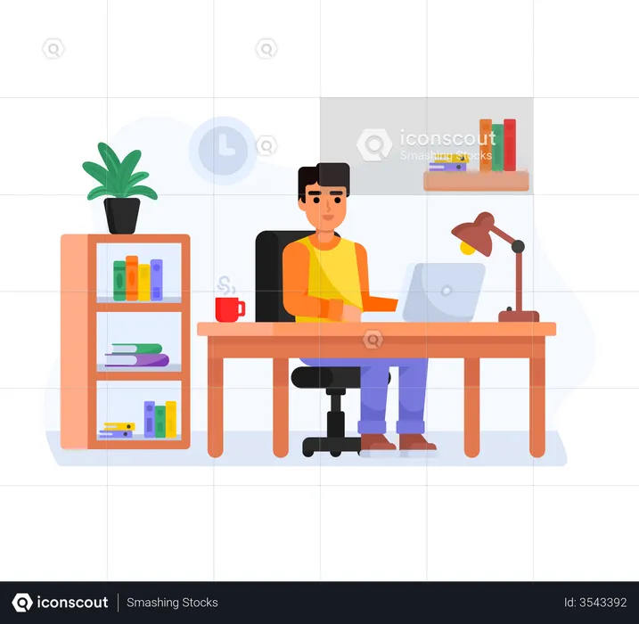 Teen working as a freelancer from home  Illustration