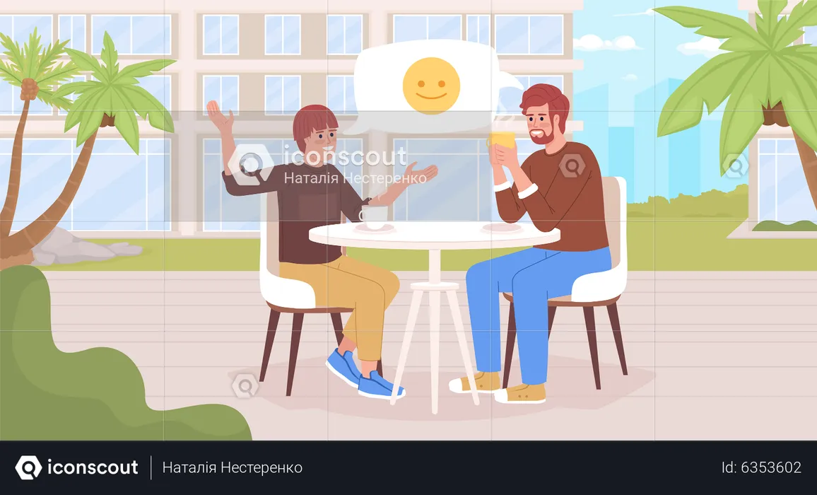 Teenage boy having good conversation with father  Illustration