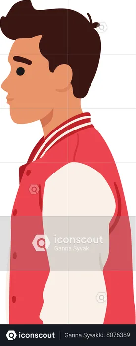 Teenage Boy in Bomber Jacket Stands In Side Profile  Illustration