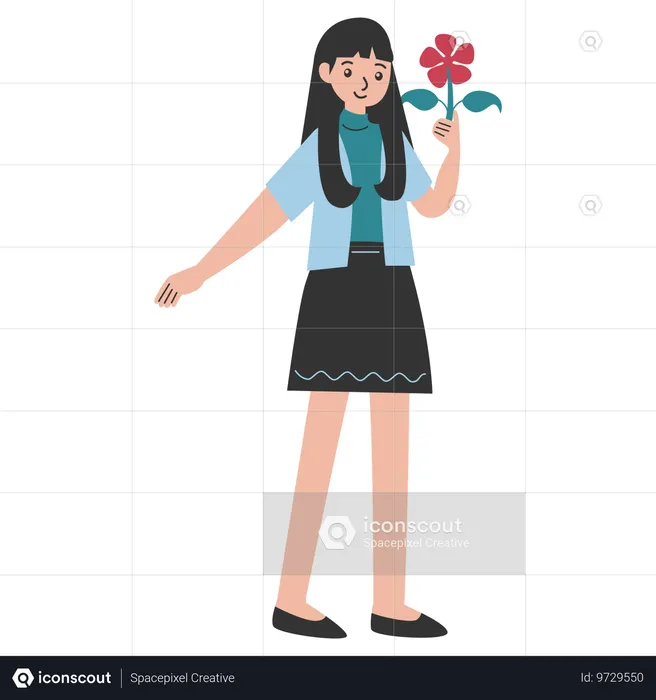 Teenage girl holding flower  Illustration