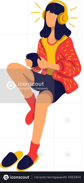 Teenage girl in comfy clothes listening to music  Illustration