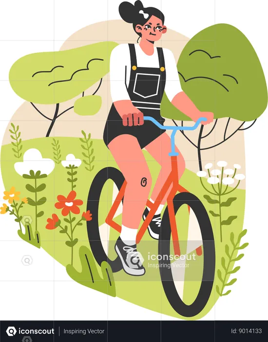 Teenage girl riding cycle  Illustration