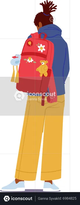 Teenage Girl Student With Backpack  Illustration