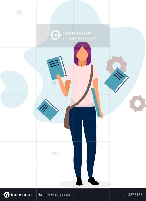 Teenage schoolgirl with textbooks  Illustration