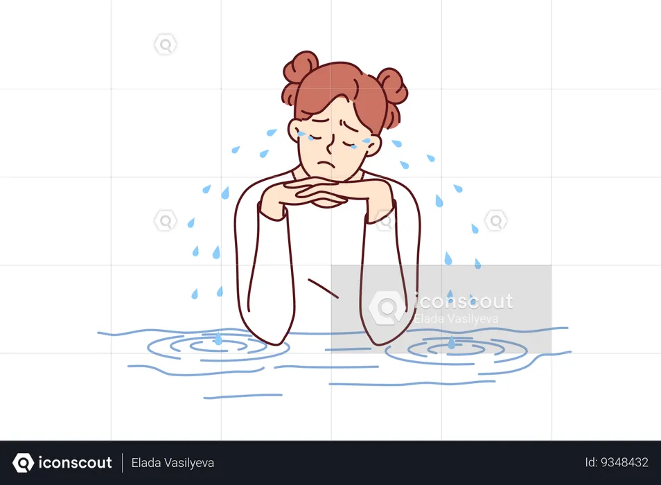 Teenage woman is crying sitting at table experiencing stress and depression due to school bullying  Illustration