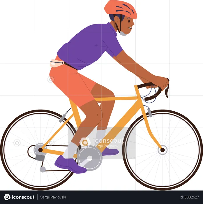 Teenager bicyclist wearing protective safety helmet enjoying speed cycle race  Illustration