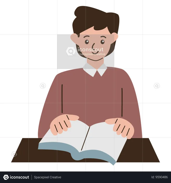 Teenager boy student reading sitting  Illustration