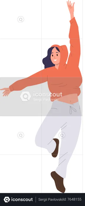 Teenager girl street breakdance performer freezing in movement pose  Illustration
