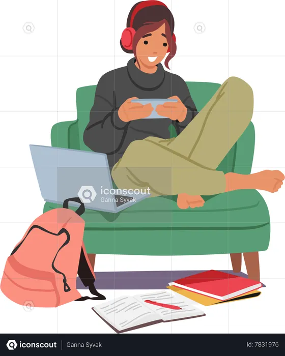 Teenager Girl With Gadget Addiction Chats Incessantly  Illustration