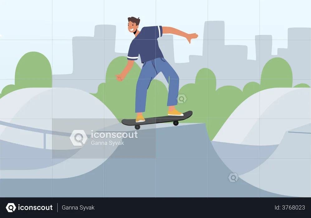 Teenager in Skate Park  Illustration