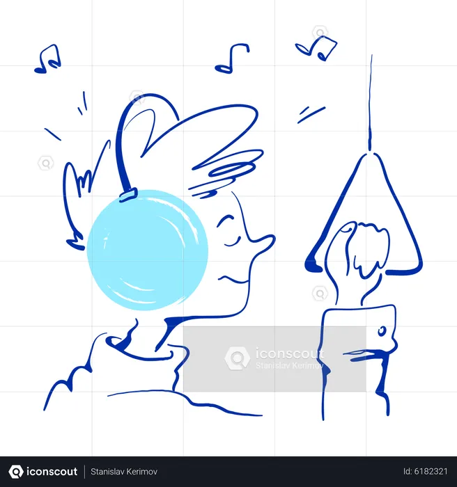 Teenager listening to music on bus  Illustration