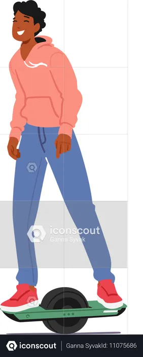 Teenager Male Glides Effortlessly On One wheel  Illustration