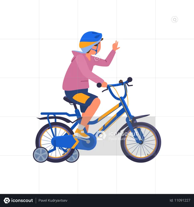 Teenager mit Helm auf Fahrrad  Illustration