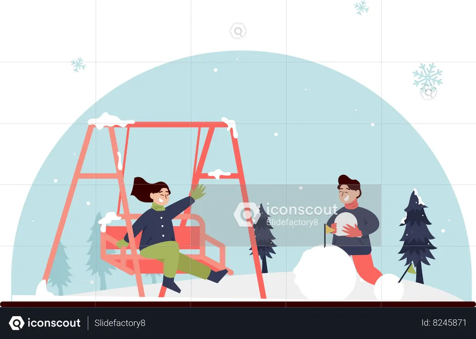 Teenager Playing Snow at Park  Illustration