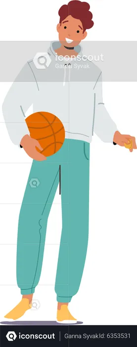 Teenager with basketball ball  Illustration