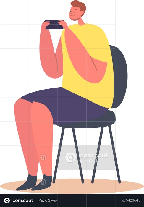 Teenager with Smartphone Sitting on Chair  Illustration