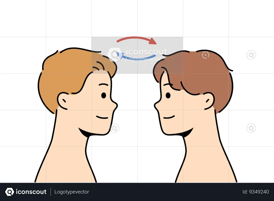 Telepathic exchange between two men for mind reading at distance and mental synchronization  Illustration