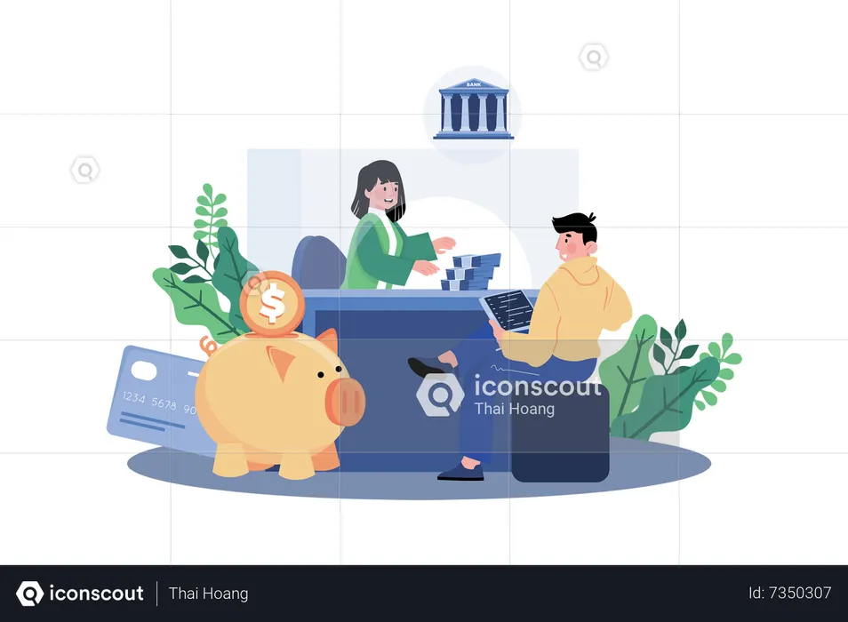 Teller providing customers with basic banking services such as cash withdrawals and deposits  Illustration