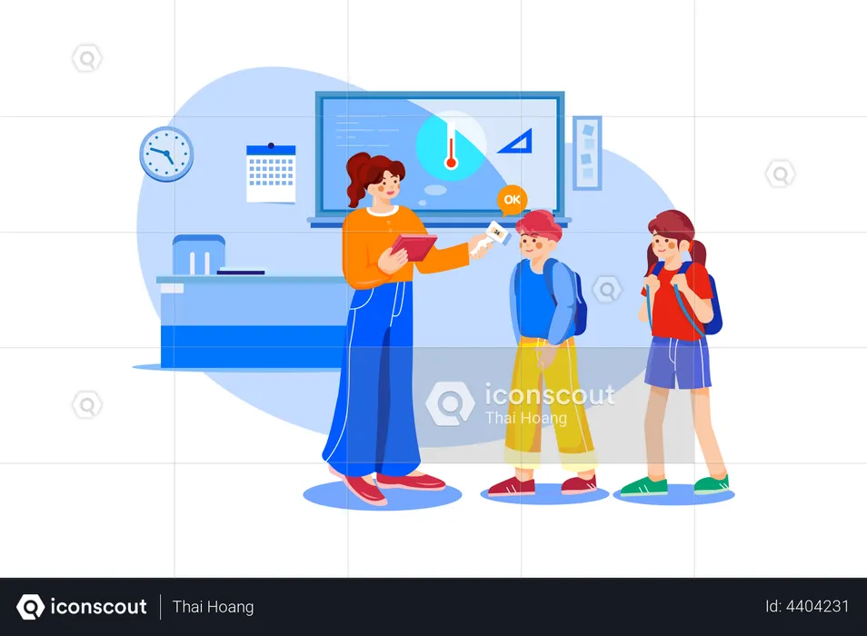 Temperature checking at school  Illustration