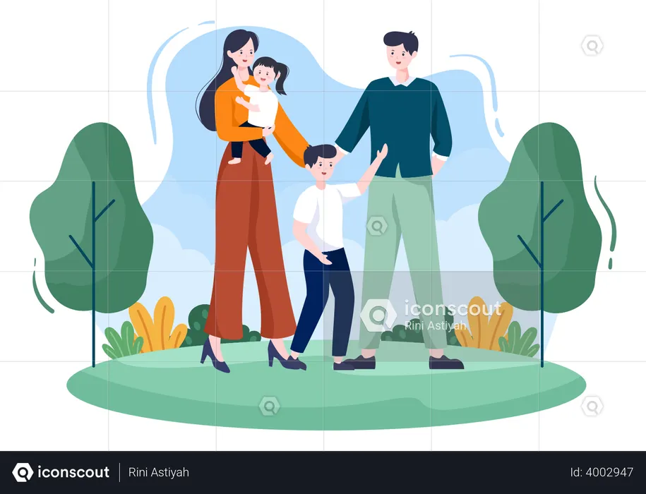 Temps en famille parents et enfants  Illustration