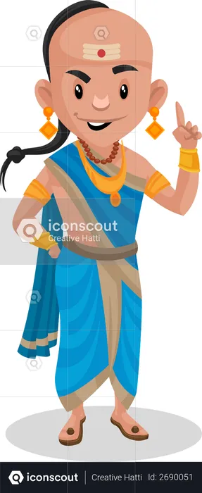 Tenali Rama is happy and pointing his finger up  Illustration