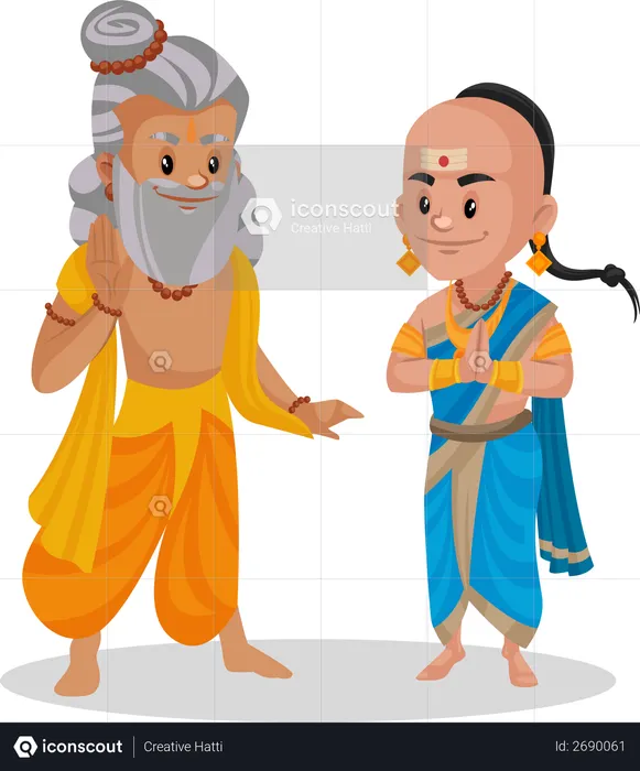 Tenali Ramakrishna está conversando com Rishi Muni  Ilustração